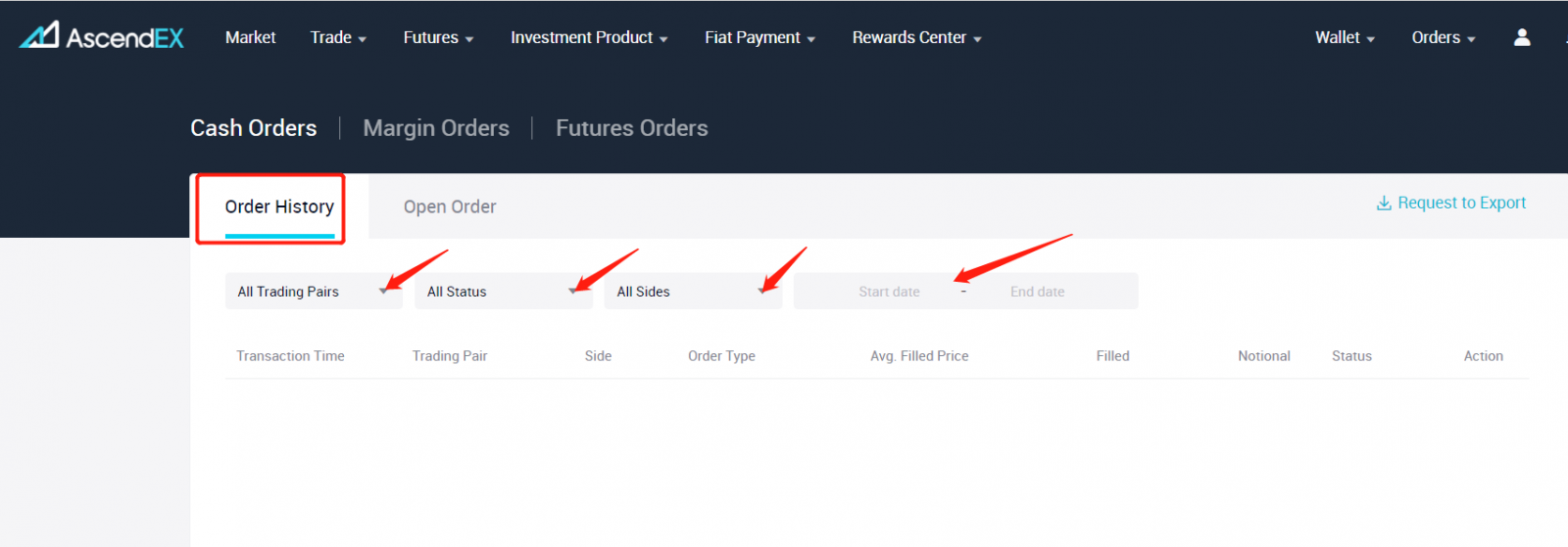 Futures order. Order History.